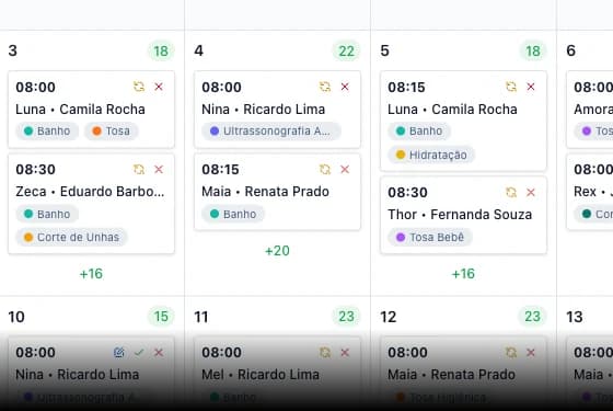 Calendário mensal do Trimly com os agendamentos do mês