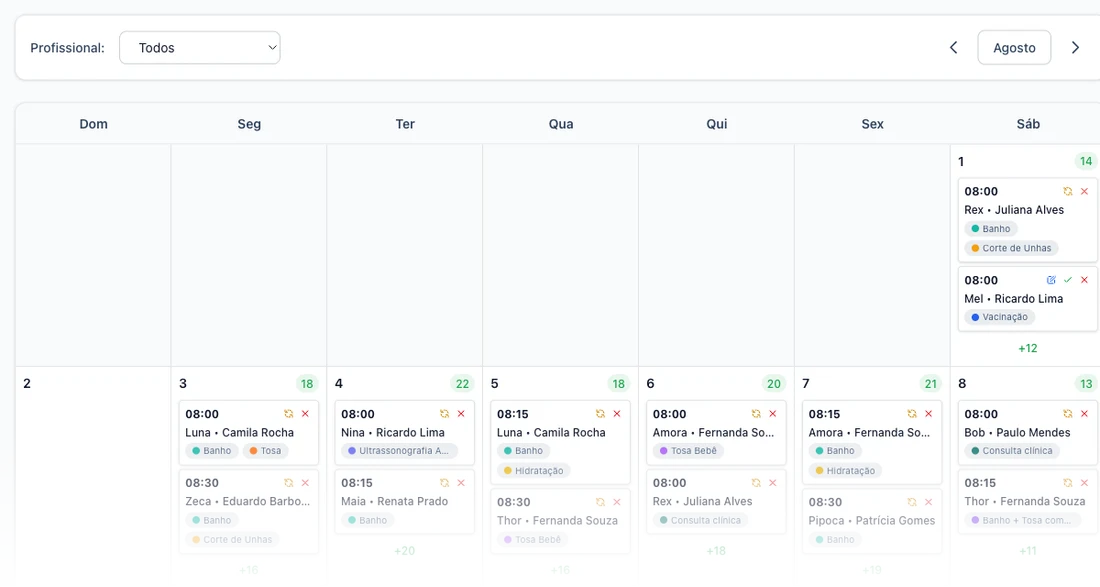 Calendário mensal do Trimly com os agendamentos do mês